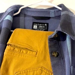 CARHARTT BUNDLE Large blue flannel 34x28 khaki rugged flex pants brand new